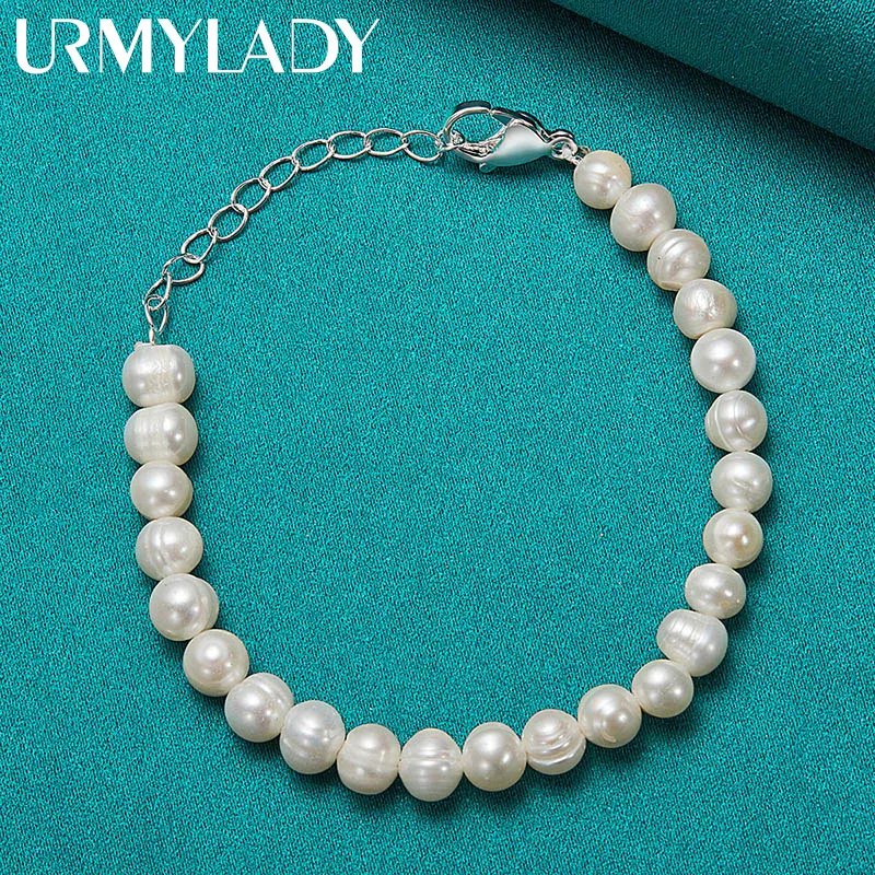 URMYLADY Fine 925 Sterling Silver 8mm bransoletka z pereł dla kobiet Wedding Party moda urok biżuterii — zdjęcie 5