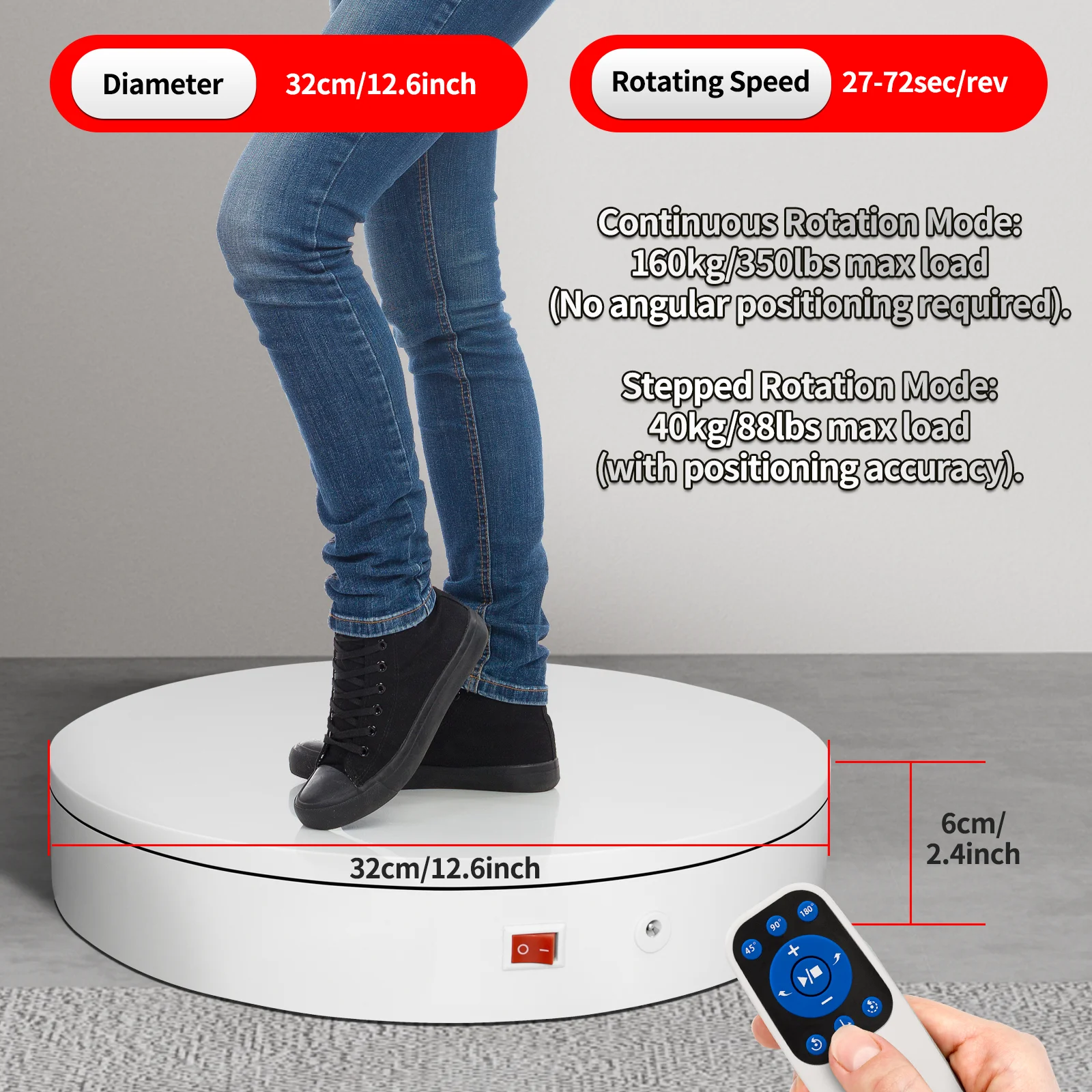 ComXim MT320RL40J 32cm Electric Turntable with Remote Control for Product Display Live Streaming 3D Scanning Video