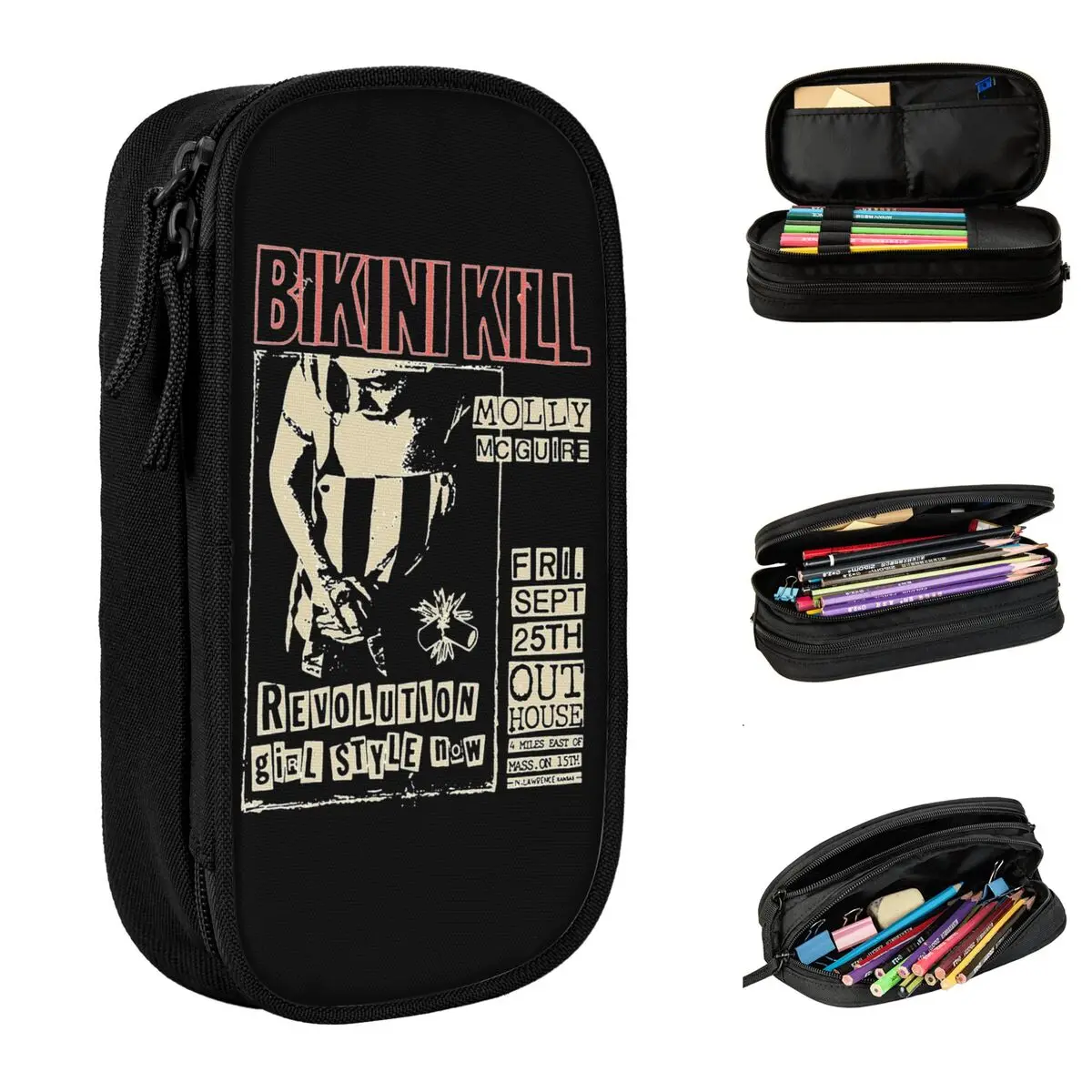 Punk Rock Band Music Pencil Case Bikini Kill Double Layer Pencil Box Boy Girl Large Capacity School Pencil Cases Stationery