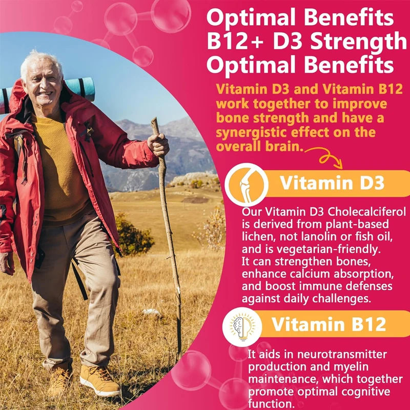 فيتامين ب12 علكة 5000 مللي جرام/10000 ميكروجرام (ميثيل B12)، تستخدم للطاقة والتمثيل الغذائي ودعم العظام والمناعية #5