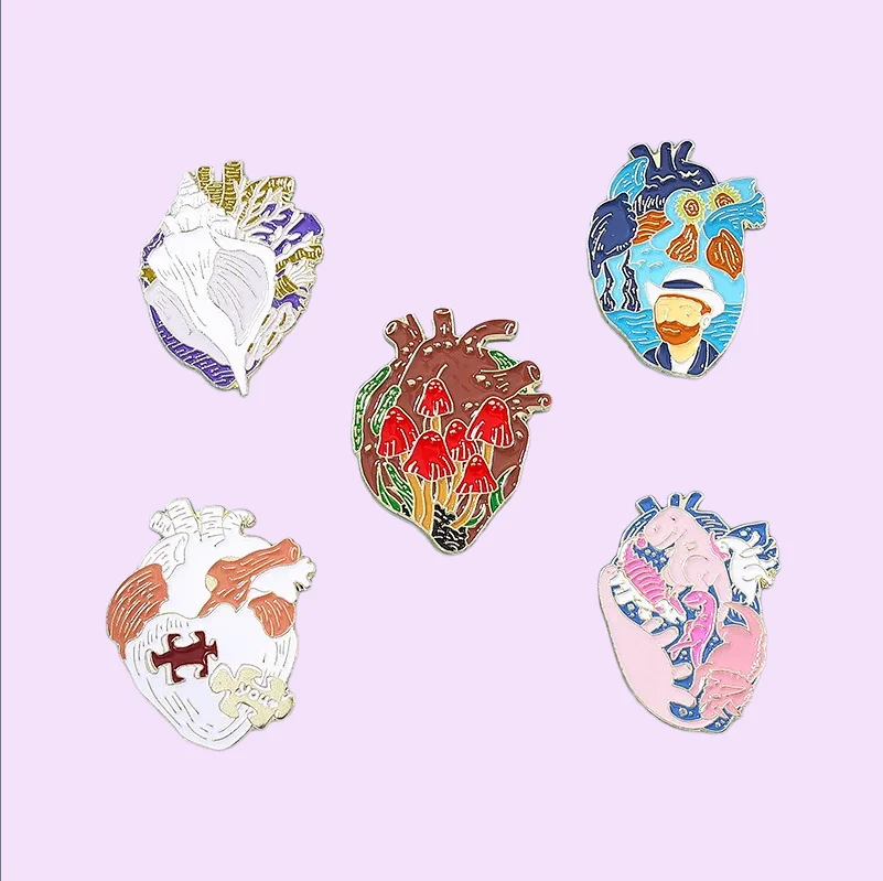 Heart Oil Painting Enamel Pin Graffiti Organ Sunflower Mushroom Brooches Backpack Lapel Metal Badge Pin For Jewelry Wholesale