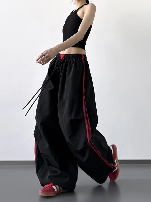 

Женские повседневные брюки Troll с высокой талией, широкими штанинами, в полоску, быстросохнущие, весна-лето, винтажные, цветные, спортивные, в стиле парашютиста