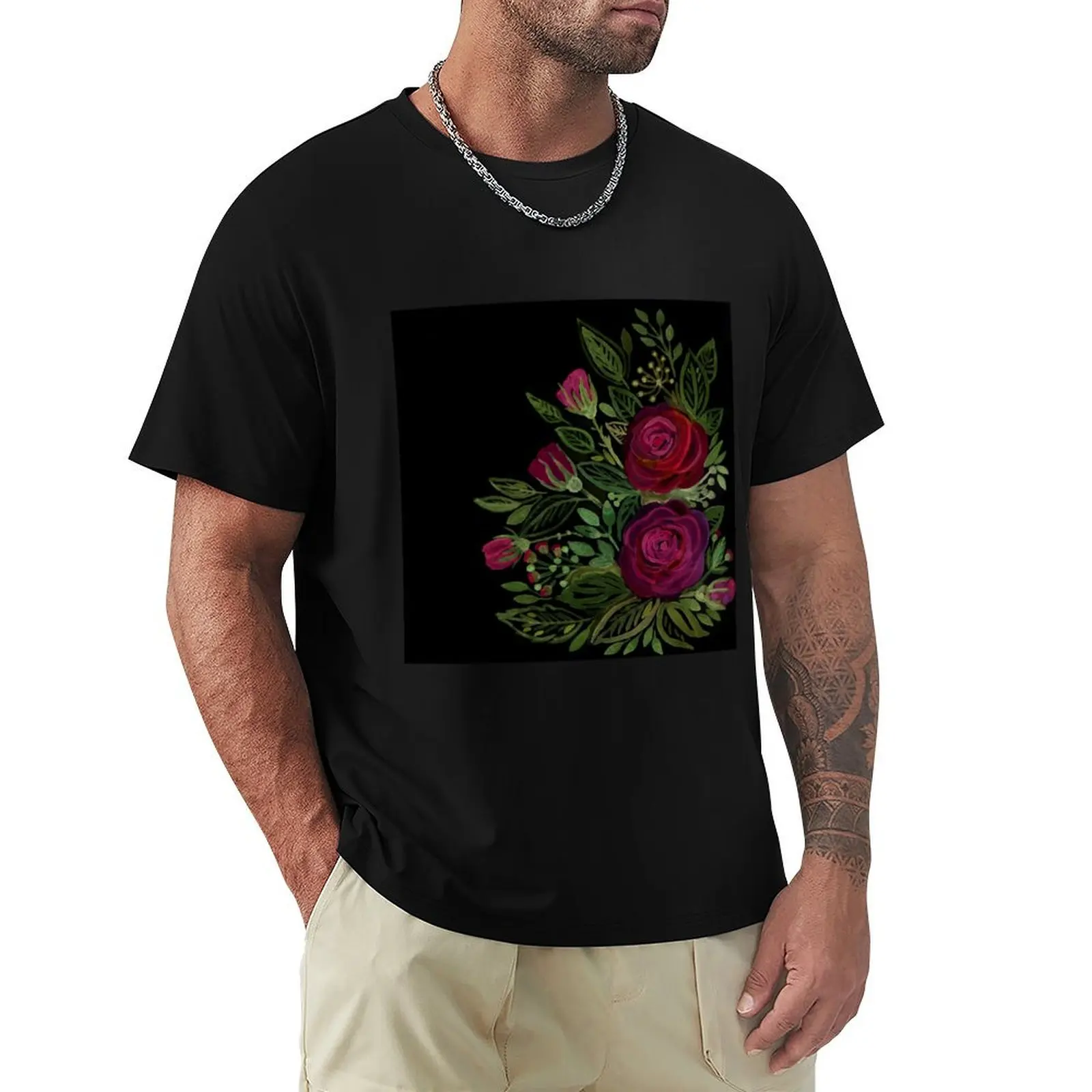 A bouquet of roses on a black background . T-Shirt man t shirt graphic T-Shirt
