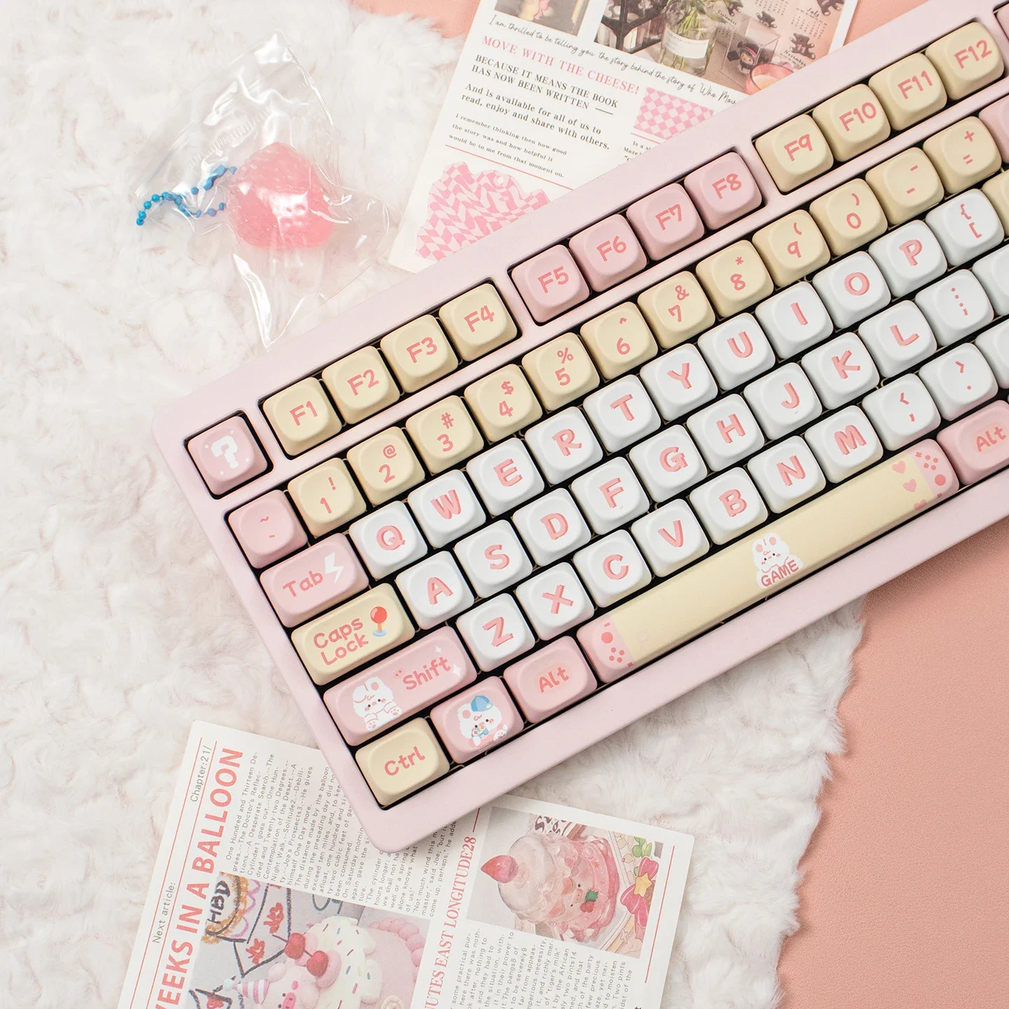 141 Keys Pink Keycaps MOA PBT Dye Sublimation Cute Rabbit Bunny for Mechanical Keyboard AULA F75 Ajazz Ak820Pro Game PC Girl