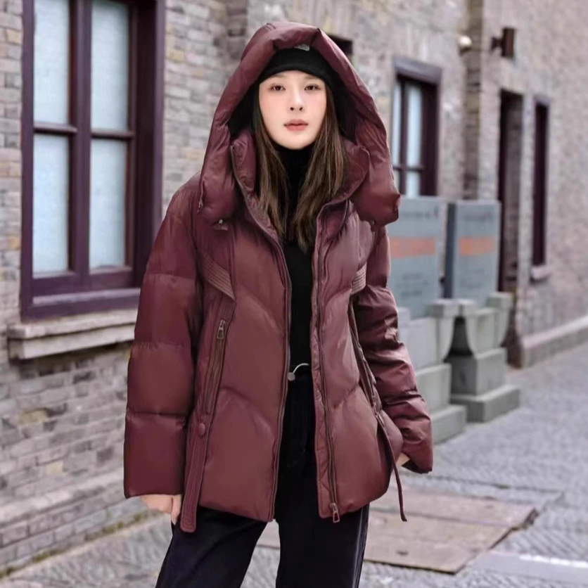 2025 Winter New Women's Down Jacket Commuting Windproof Hooded Goose Down Warm Jacket