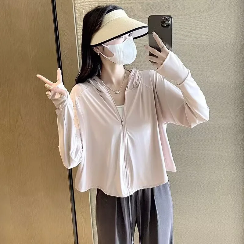 New Fashion ice silk Sun Protection Clothing Women  Hooded Sports Sun-protective Clothing Outside a Long-sleeved Cardigan Coat