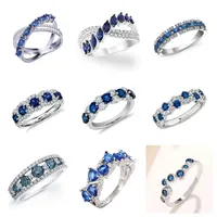 2025 New Women's Ring Blue/White Zircon  Temperament Finger Accessories Sparkling Silver Watch Band Fashion Jewelry