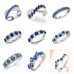 2026 New Women's Ring Blue/White Zircon Temperament Finger Accessories Sparkling Silver Watch Band Fashion Jewelry