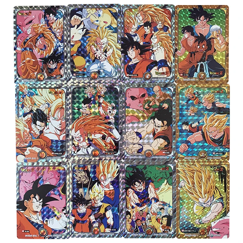 

12Pcs/set Dragon Ball Z Refractive Flash Cards Super Saiyan Goku Gohan Vegeta Buu Game Anime Card Collection Cards Gift Toys