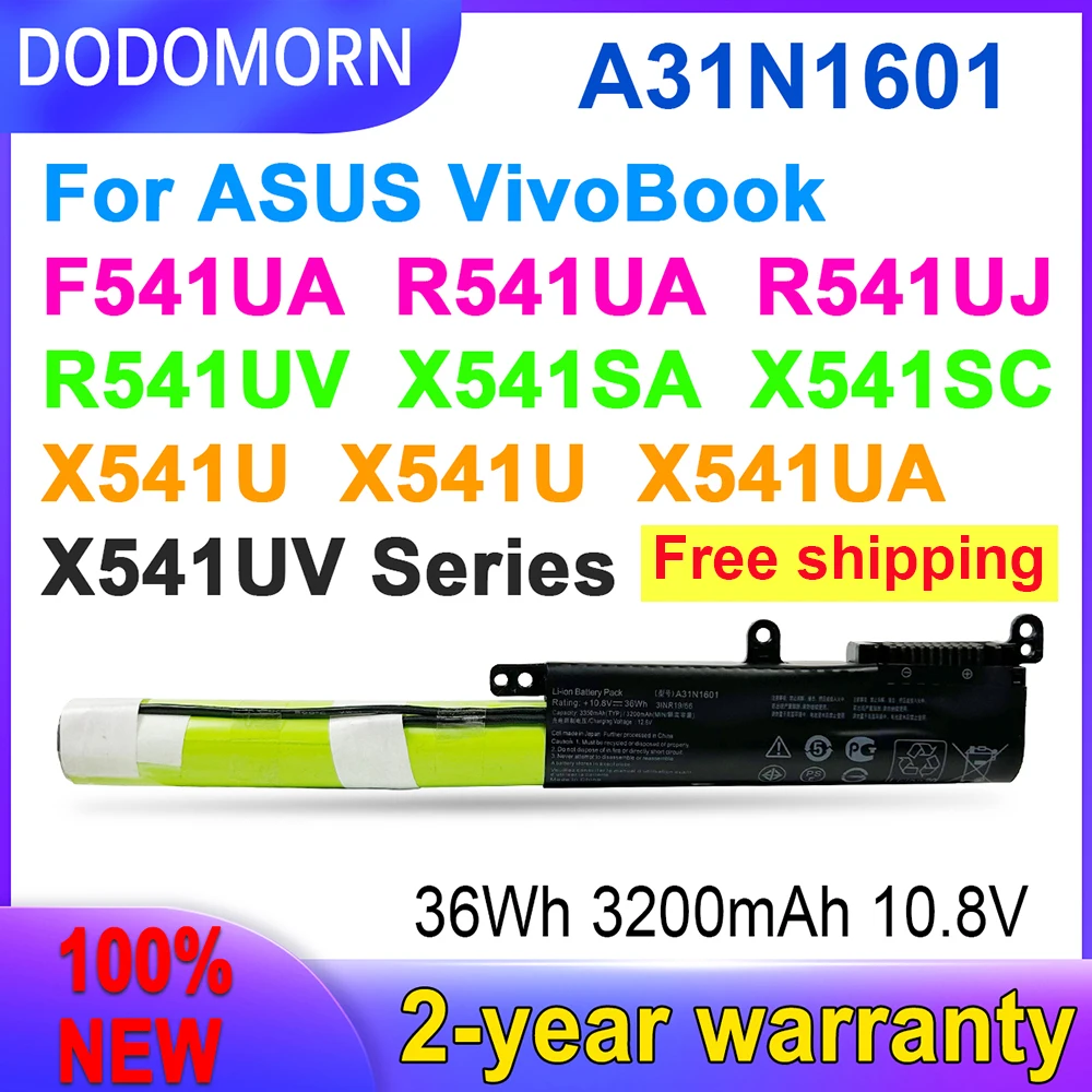 DODOMORN 100% New 3200mAh A31N1601 Battery For ASUS VivoBook F541UA R541UA R541UJ R541UV X541SA X541SC X541U X541UA X541UV