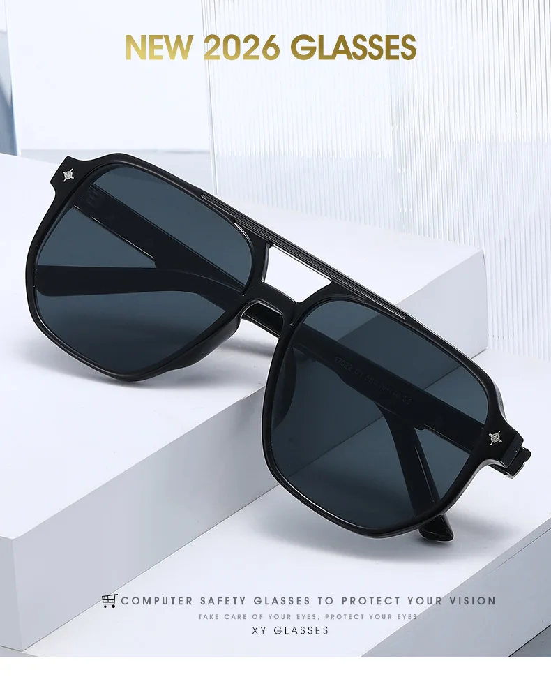 2026 Piloten-Sonnenbrille für Herren und Damen, Unisex, getönte Gläser, Doppelsteg, modische Sonnenbrille mit Metallverzierung, Y2K-Stil – Detail 1