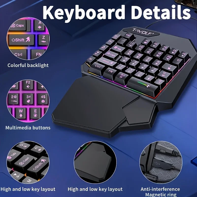 2 In1 Keyboard and Mouse Set Ergonomic Wireless Gaming Keyboard 7 RGB Backlighting, and Programmable Buttons for PC/Laptop