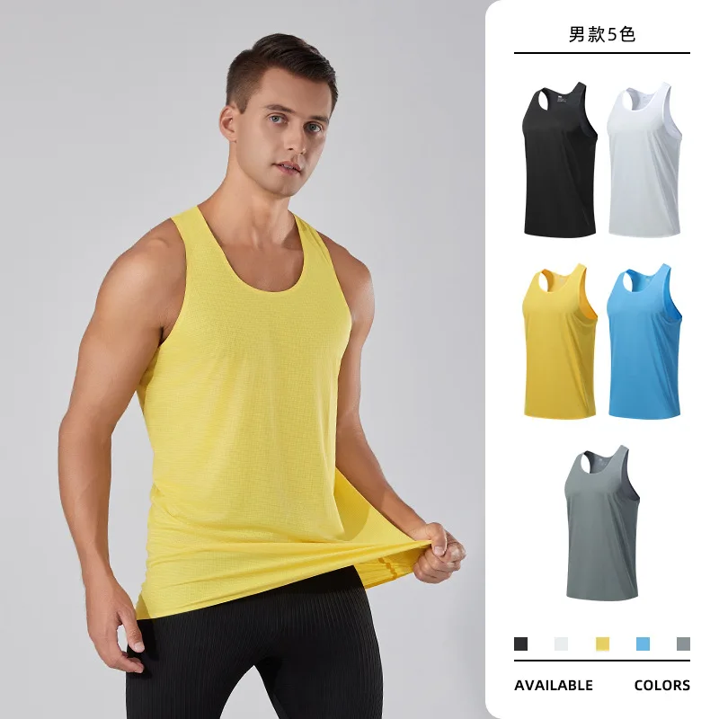 Summer Quick Dry Sports T Shirts For Men Solid Color Sleeveless Gym Muscle Tank Top Fitness Gym Tops Bodybuilding Running Tees