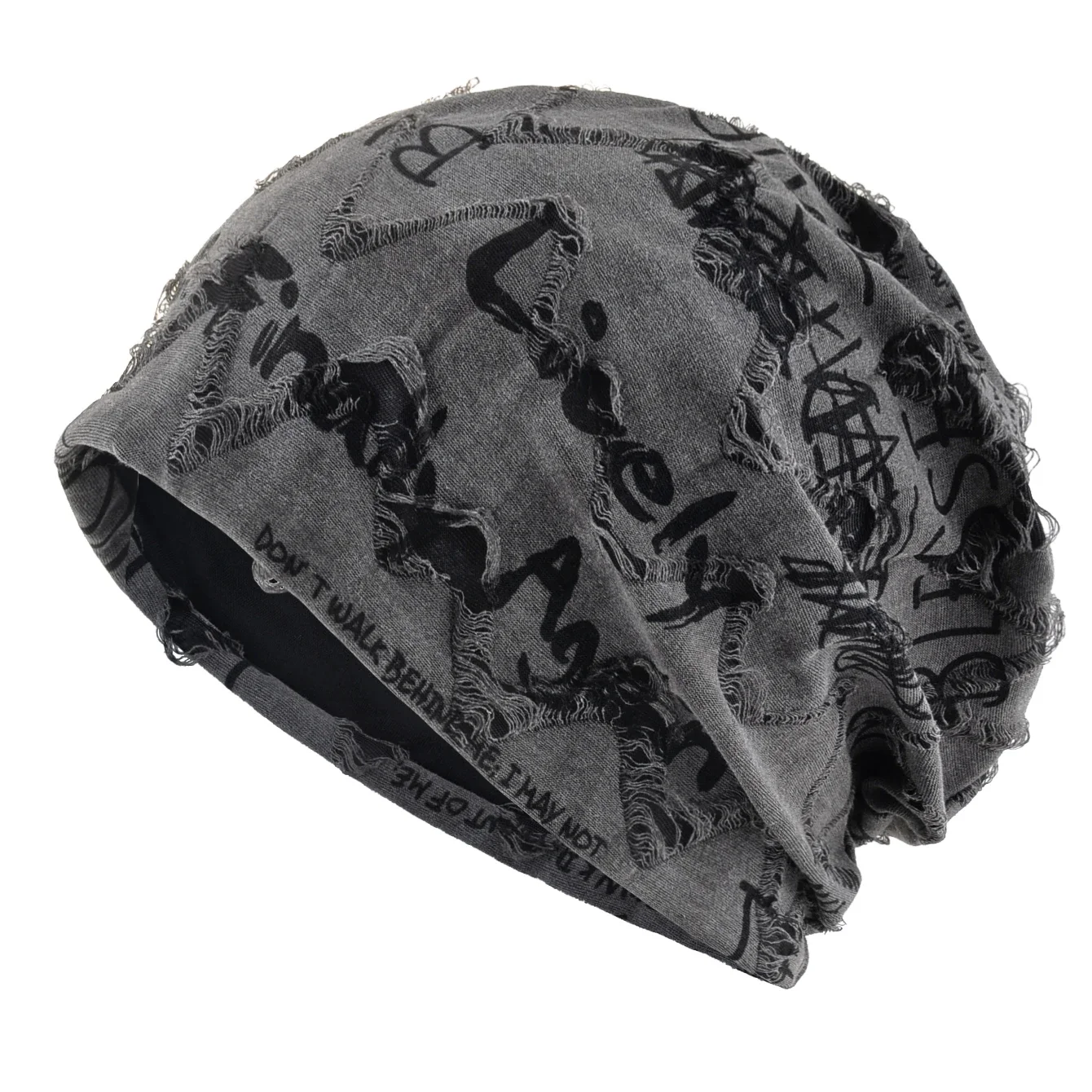 Letter Print Beanie Hats For Women Men Vintage Distressed Cracked Design Wasteland Style Spring Summer Warm Fleece-lined Winter
