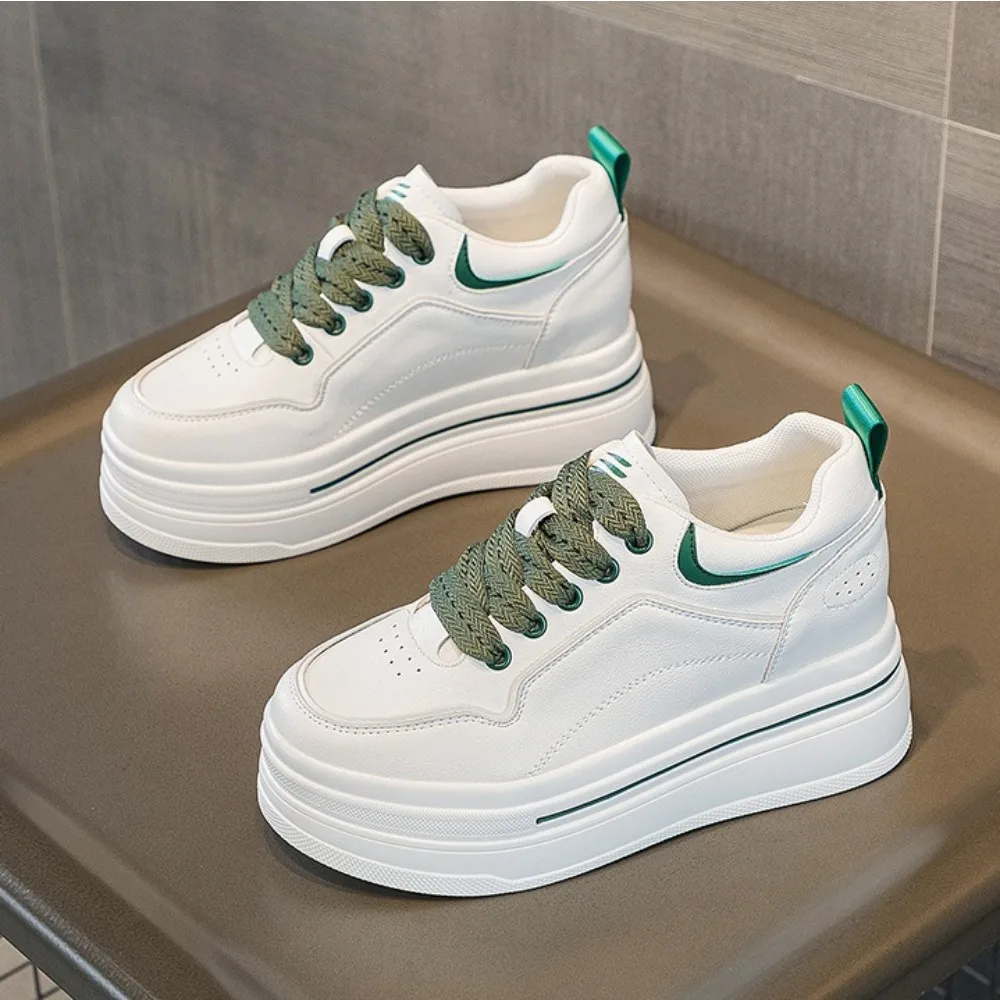 

Вулканизированная обувь, женская новая повседневная женская обувь на толстой подошве, увеличивающая рост 8 см, со шнуровкой, низким вырезом, дышащая сетчатая обувь