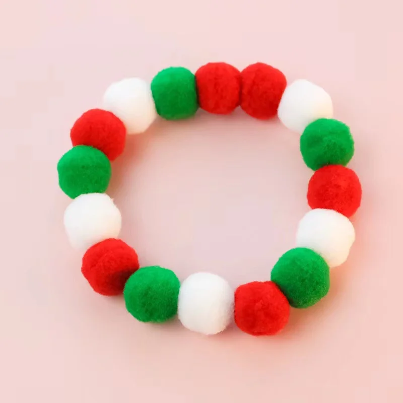 Christmas Cute Dog Cat Plush Ball Necklace Soft Elasticity Collar Pet Neck Accessories Pompom Ball Necklace Gift for Puppy Kitty