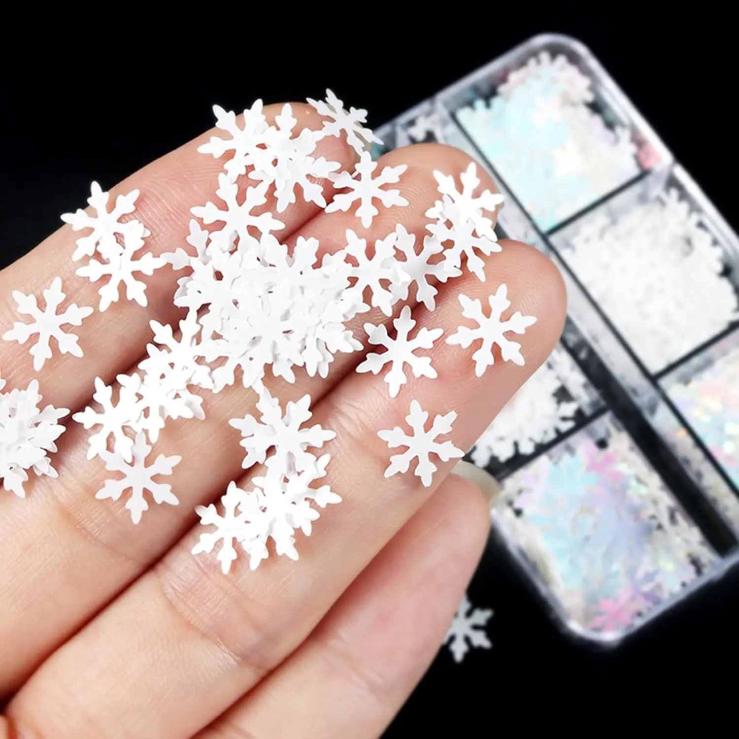 6 Grids/box Snowflake Sequins Set Nail Glitter Blue White Christmas Snow Glitter Sequins for Nail Art Decorations Christmas Gift