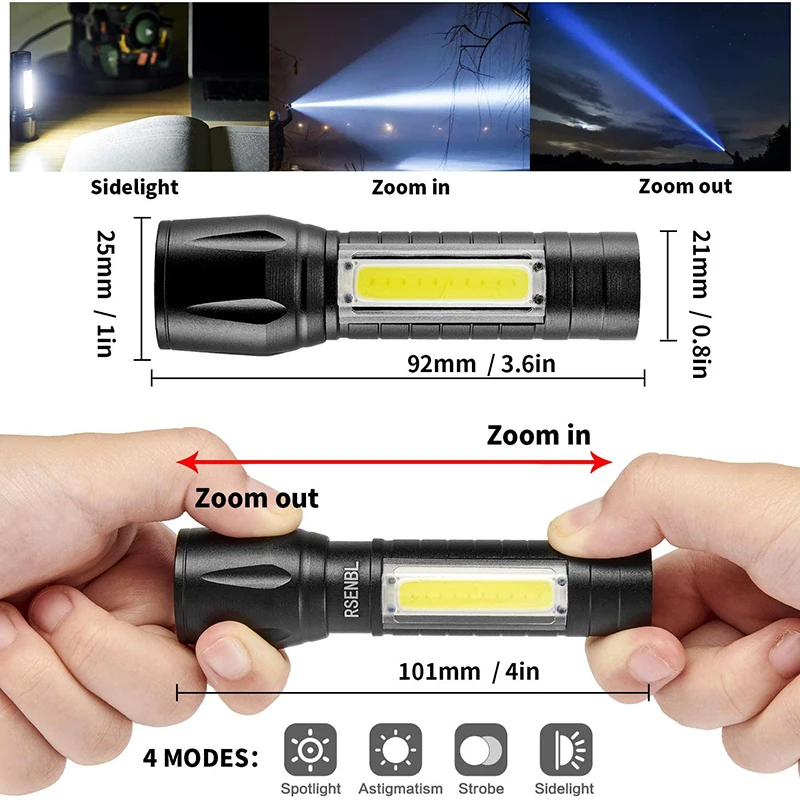 

Portable Zoomable Strong LED Flashlight Rechargeable Mini Torch Lantern 3 Lighting Modes Outdoor Emergency Camping Flashlights