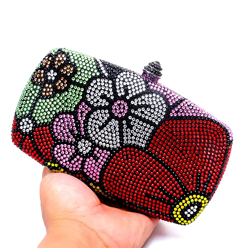 Diamond Flower Evening Bag For Women Crystal Wedding Purses Floral Rhinestone Clutches Dinner Prom Bags Lady Shoulder Handbags
