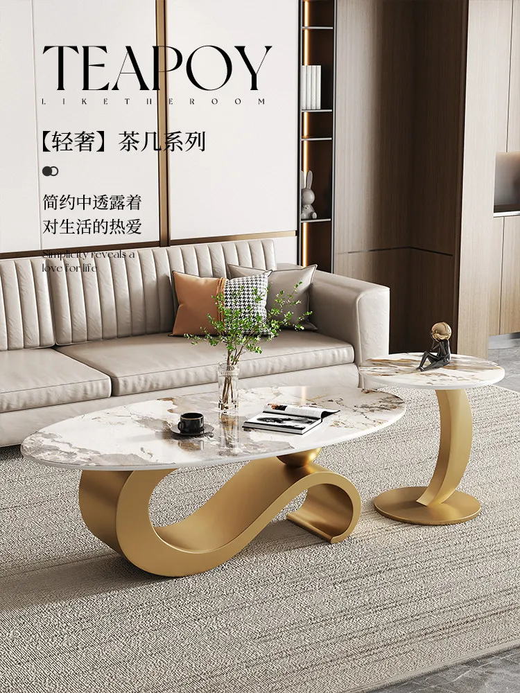 Italian light luxury Pandora rock slab coffee table living room advanced modern oval home coffee table combination