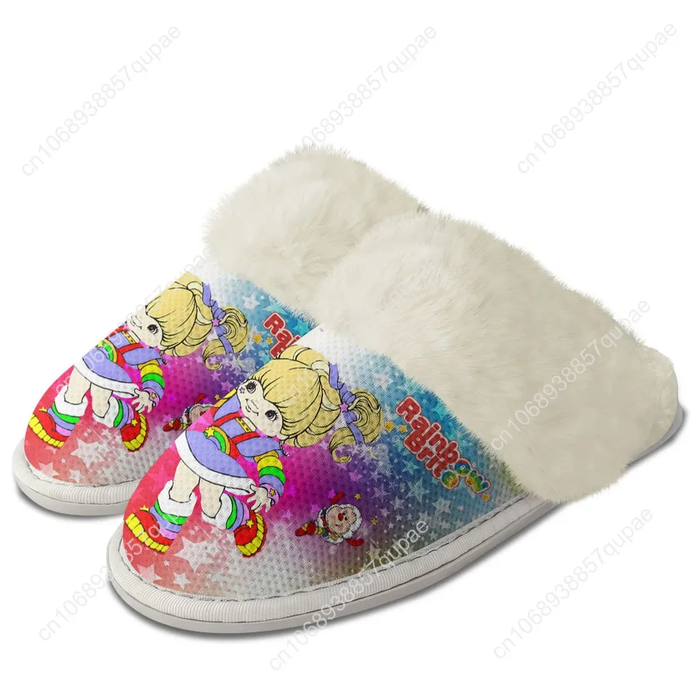 Brite Rainbow Plush Slippers Keep Warm Shoes Cartoon Mens Womens Home Cotton Bedroom Customized Thermal Lightweight Slipper DIY