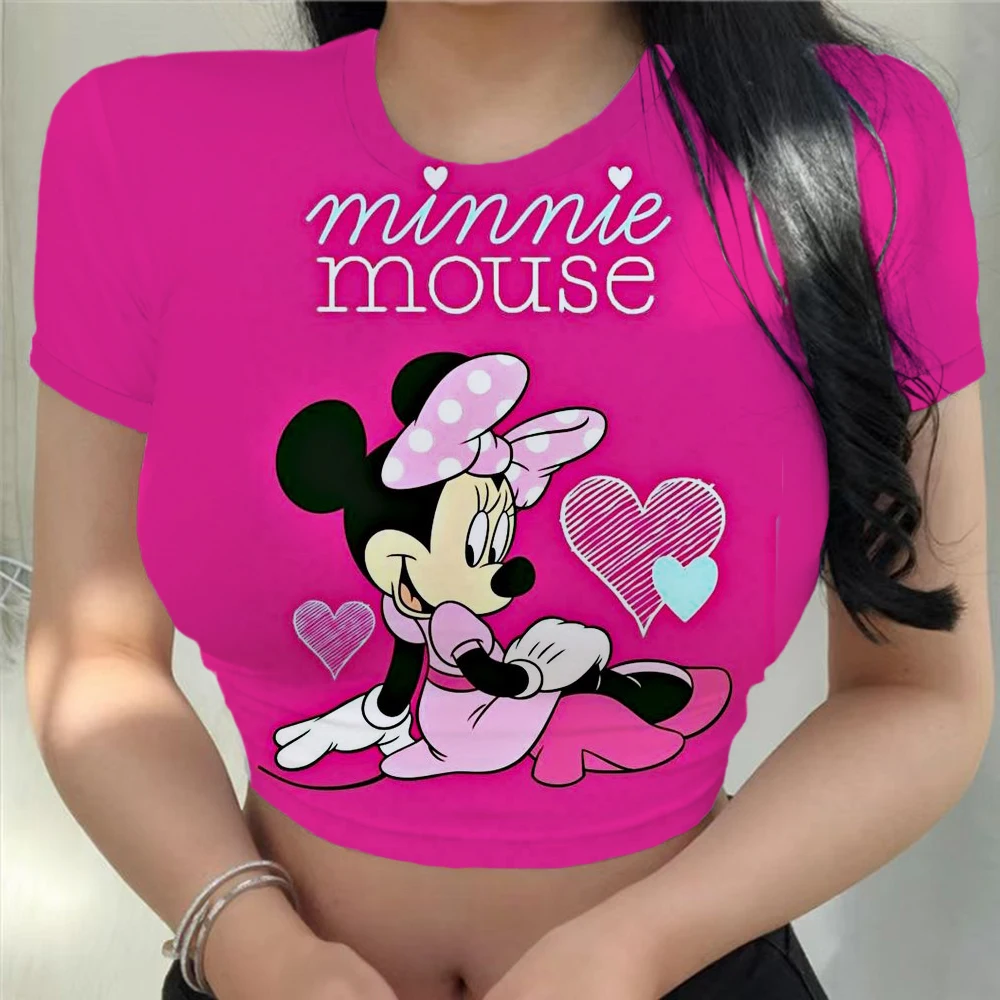 

Disney T-shirt Cute Mickey Mouse T-shirt Fashion Women's Gym Running Crop Top Women's Young Women Y2K Tight Fit