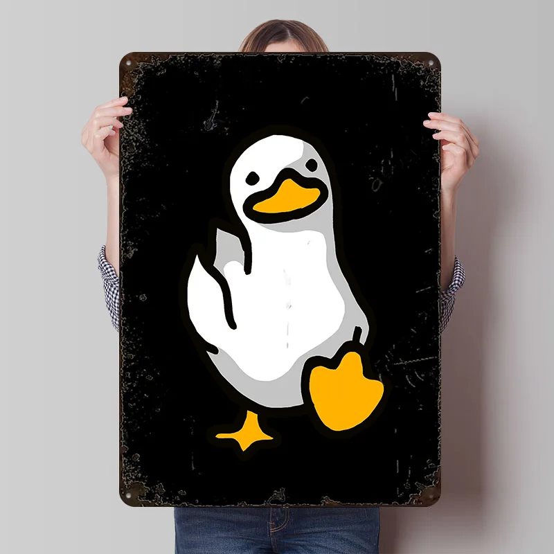 Funny White Duck Metal Poster Customized Wall Art Retro Vintage Metal Signs for Man Cave Bar Accessories Living Room Decoration