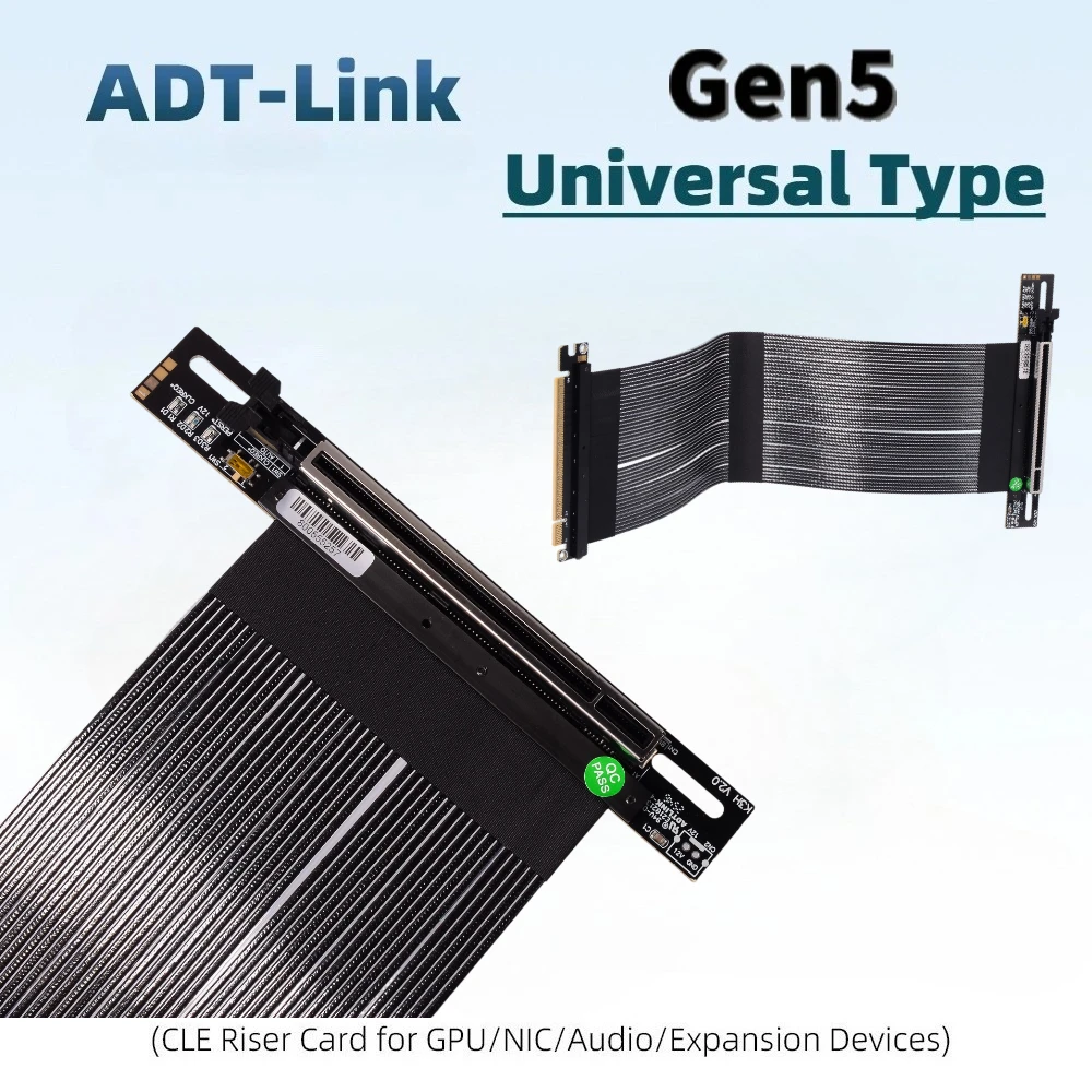 Universal PCIE 5.0 x16 Riser Cable 512Gbps GEN5 Flexible GPU Extension Riser Cable -Graphics Server ITX Builds Computer RTX 5090