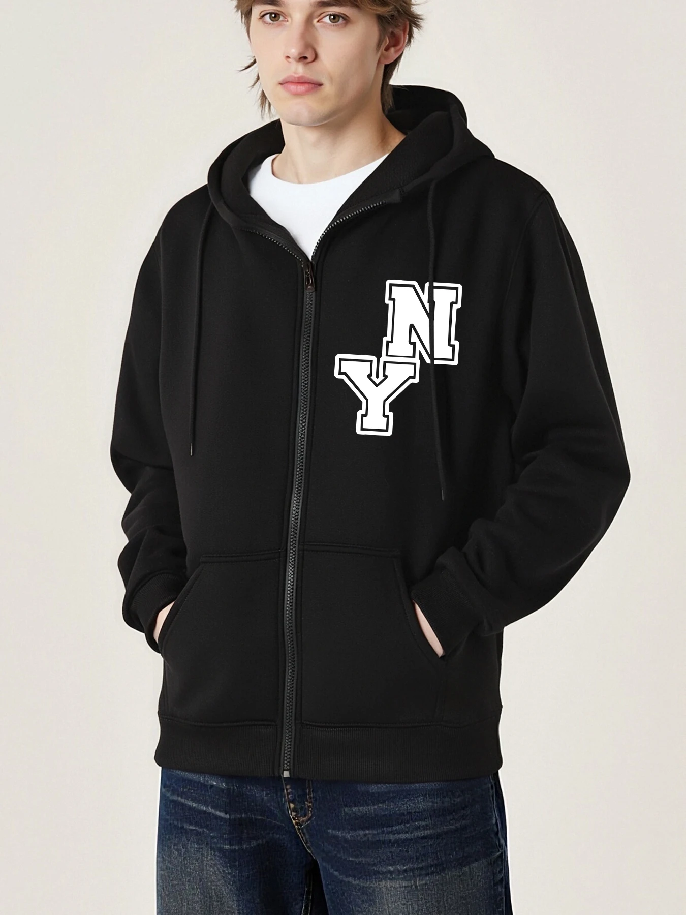 

Мужская куртка на молнии с принтом Нью-Йорка, модные винтажные толстовки, флисовая повседневная свободная одежда унисекс с длинными рукавами и карманами