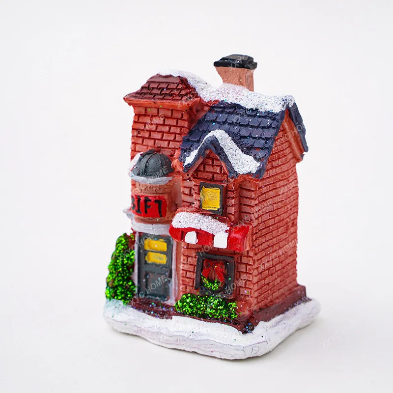 

Christmas Decorations Resin Small House Micro Landscape Glowing Snow House Desktop Ornaments