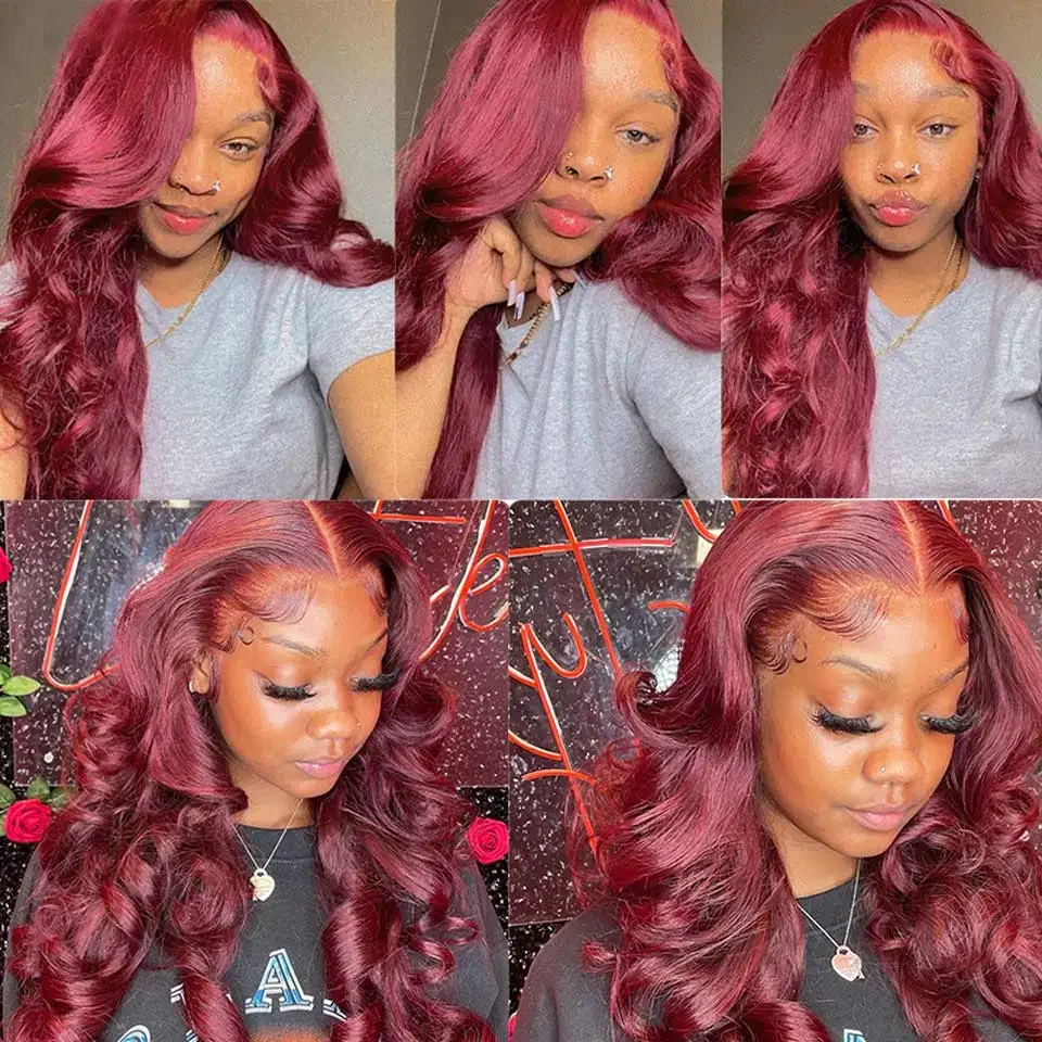 13x6 Red Colored Brazilian Hair For Women Burgundy 99J Body Wave Lace Front Wigs Human Hair Lace Frontal Wig HD Transparent Lace