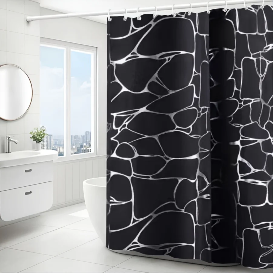 

Modern Black And White Abstract Stone Pattern Minimalist Decor Shower Curtain