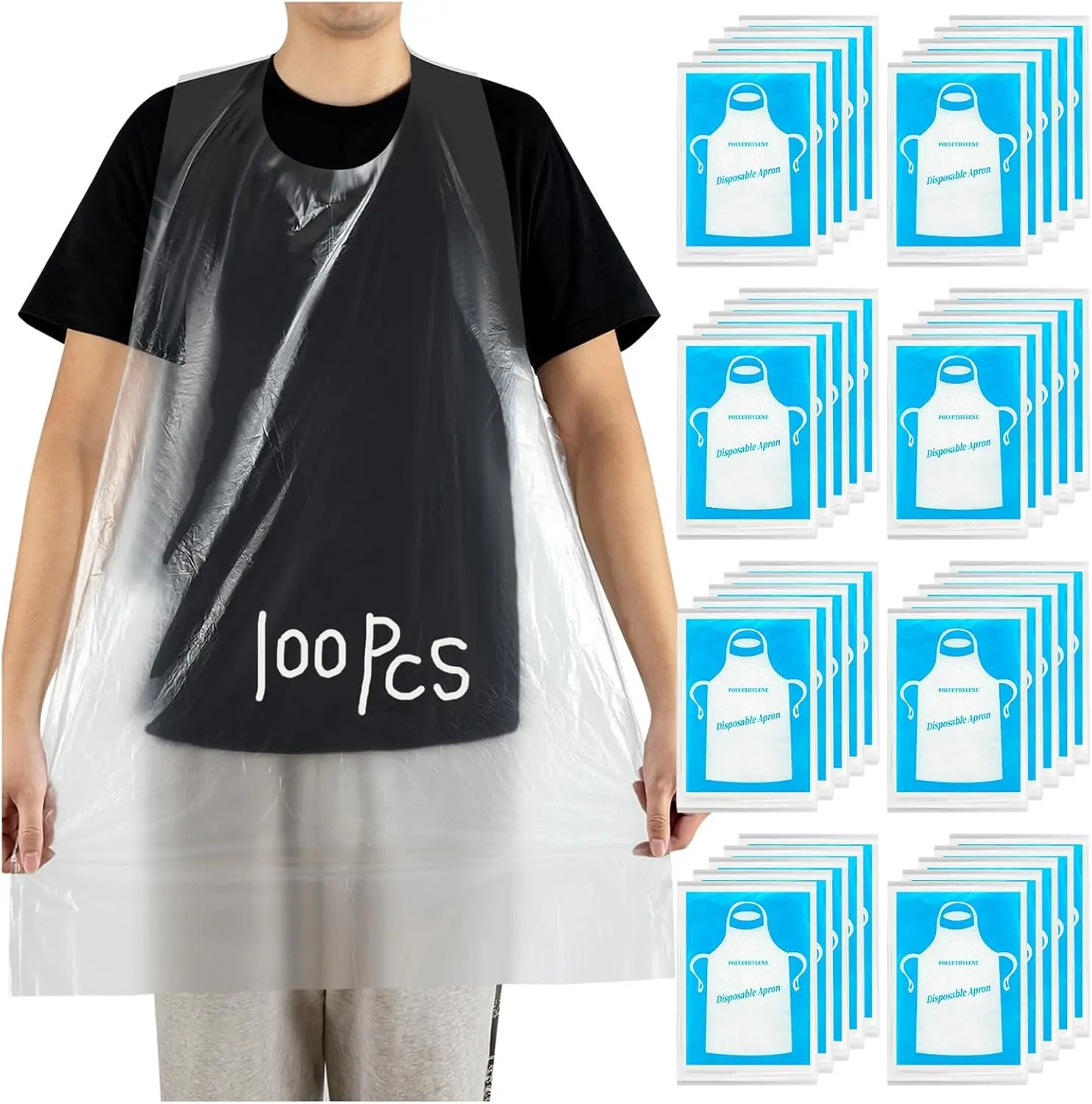 

100Pcs Disposable Plastic Aprons for Adults, Waterproof Aprons for Cooking Painting Housework Party