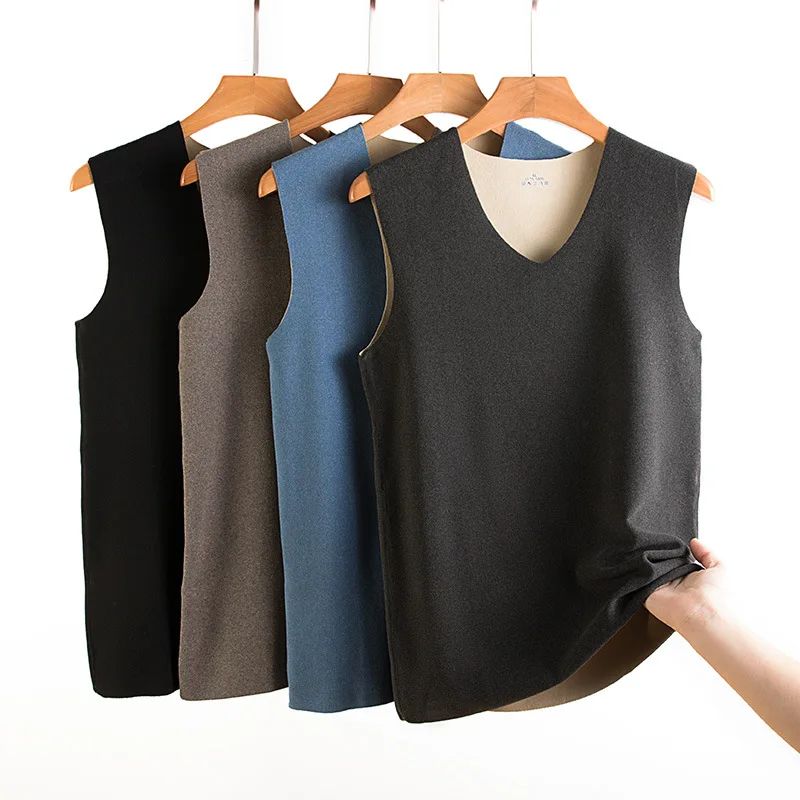 

Men's Thermal Vest Double-sided Flocking Slim Fit Thickened Fleece Lined Underwear Polyester Fiber Single Layer Winter Top