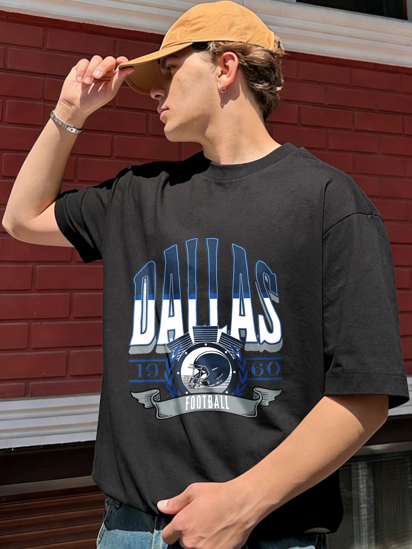 

Mens T Shirts Dallas Printed Graphic Oversized Cotton Crew Neck Short Sleeve Streetwear Casual Tee for Men Summer Daily Wear