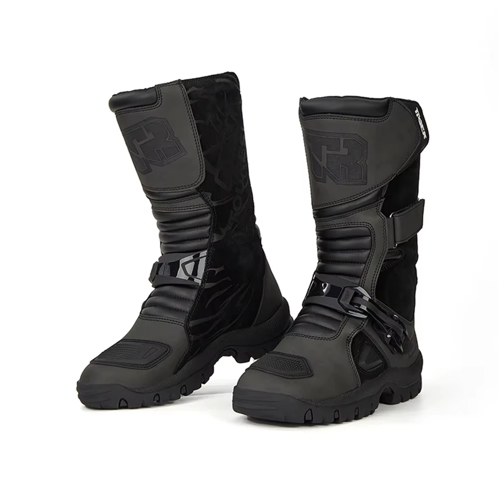 أحذية دراجة نارية رجل مقاوم للماء أحذية دراجة نارية جلد بني موتوكروس الأحذية المضادة للانزلاق دراجة نارية الملحقات