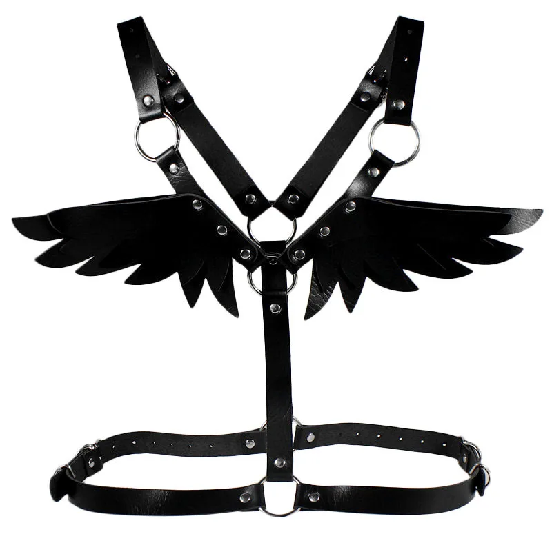 Europe and The United States Punk Leather Angel Wings Straps Set Women's Tops Corset Belt