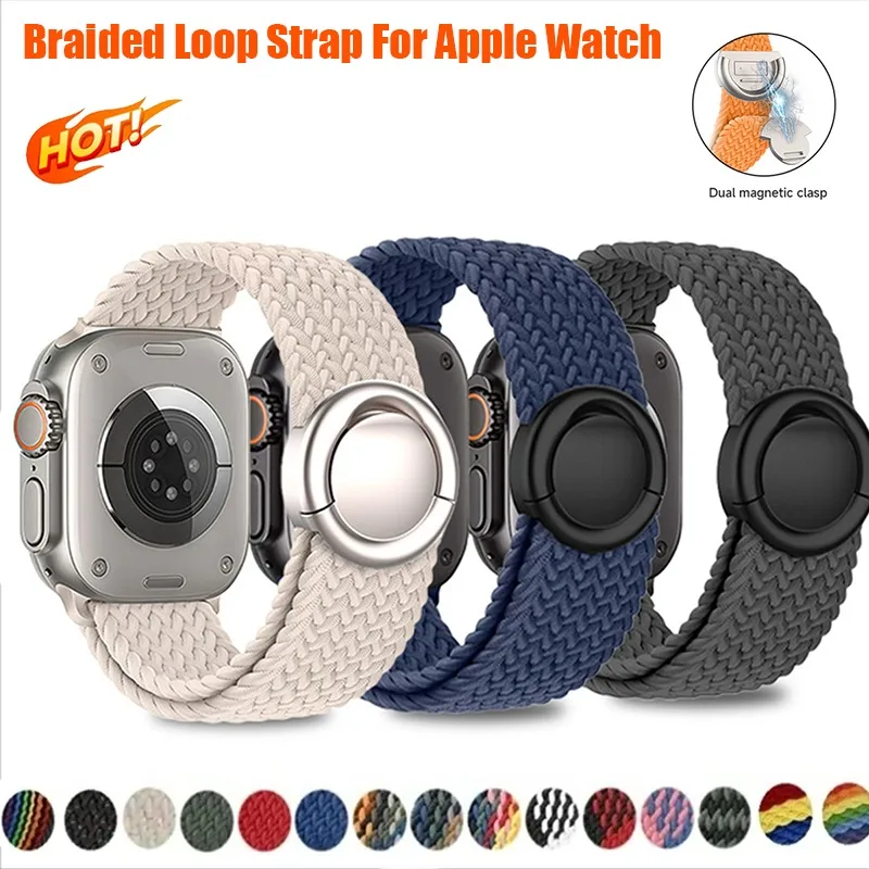 Braided Band For Apple Watch Straps 40 44 46 42 49 45mm 41mm 38mm magnetic Bracelet IWatch Series 10 9 8 SE 7 6 Ultra 2 bands