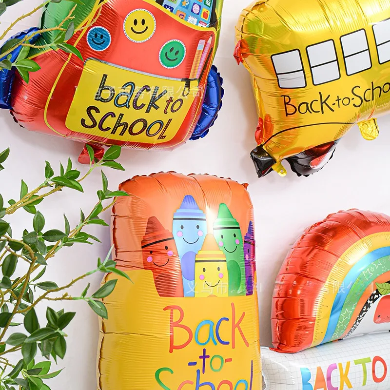 New Back To School Aluminum Foil Balloon Correction Liquid Rainbow Ruler Schoolbus Festive Party Decoration