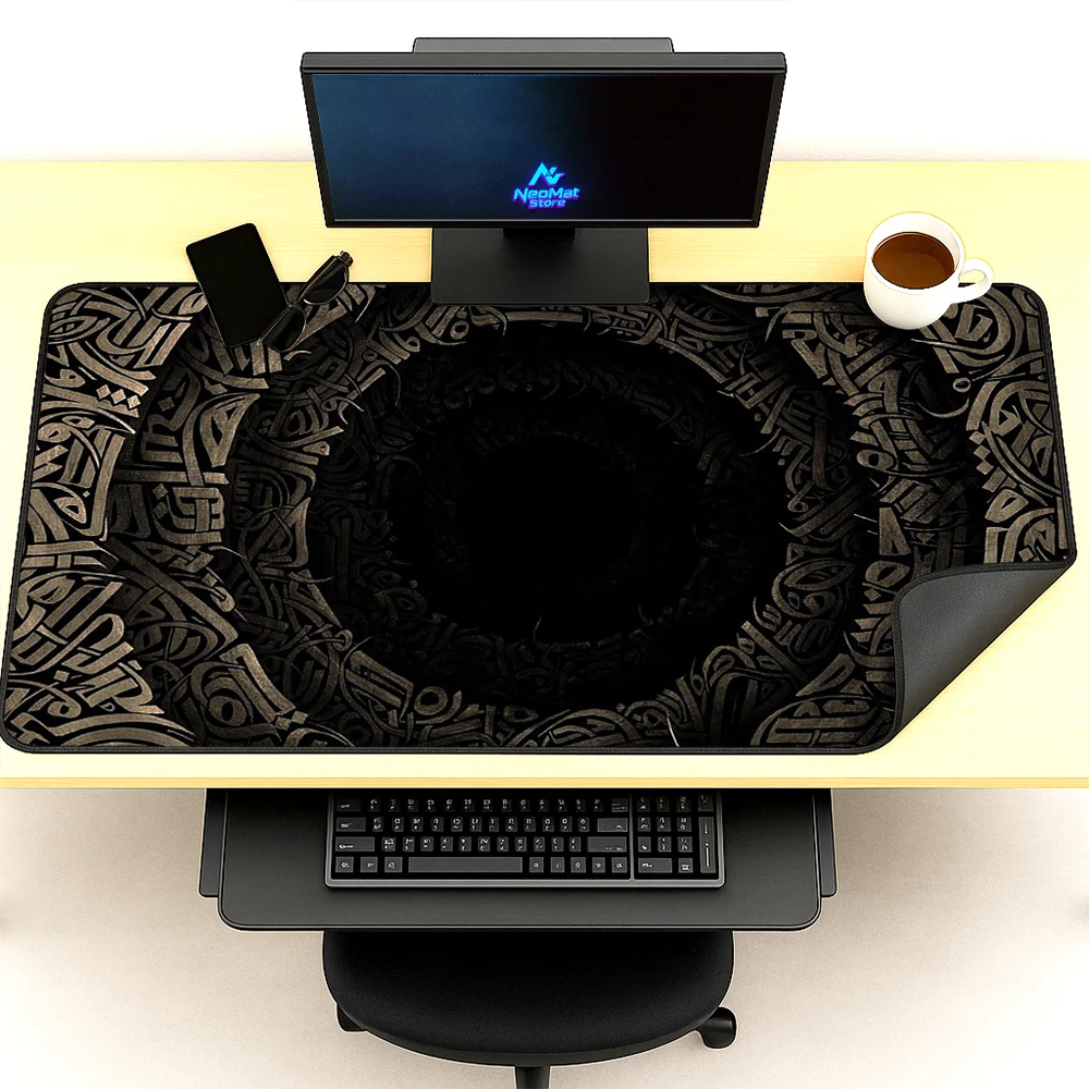 Gothic Mouse Pad Dark Calligraphy Desk Mat 1600x600 Nonslip Gaming Table Mat Aesthetic 1400x600 Black Keyboard Mat Giant 5mm