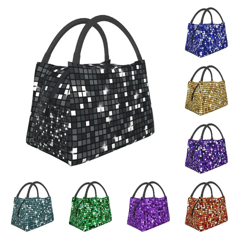 

Black Diamond Disco Ball Glitter Lunch Bag Men Women Warm Cooler Insulated Lunch Box for Picnic Camping Work Travel