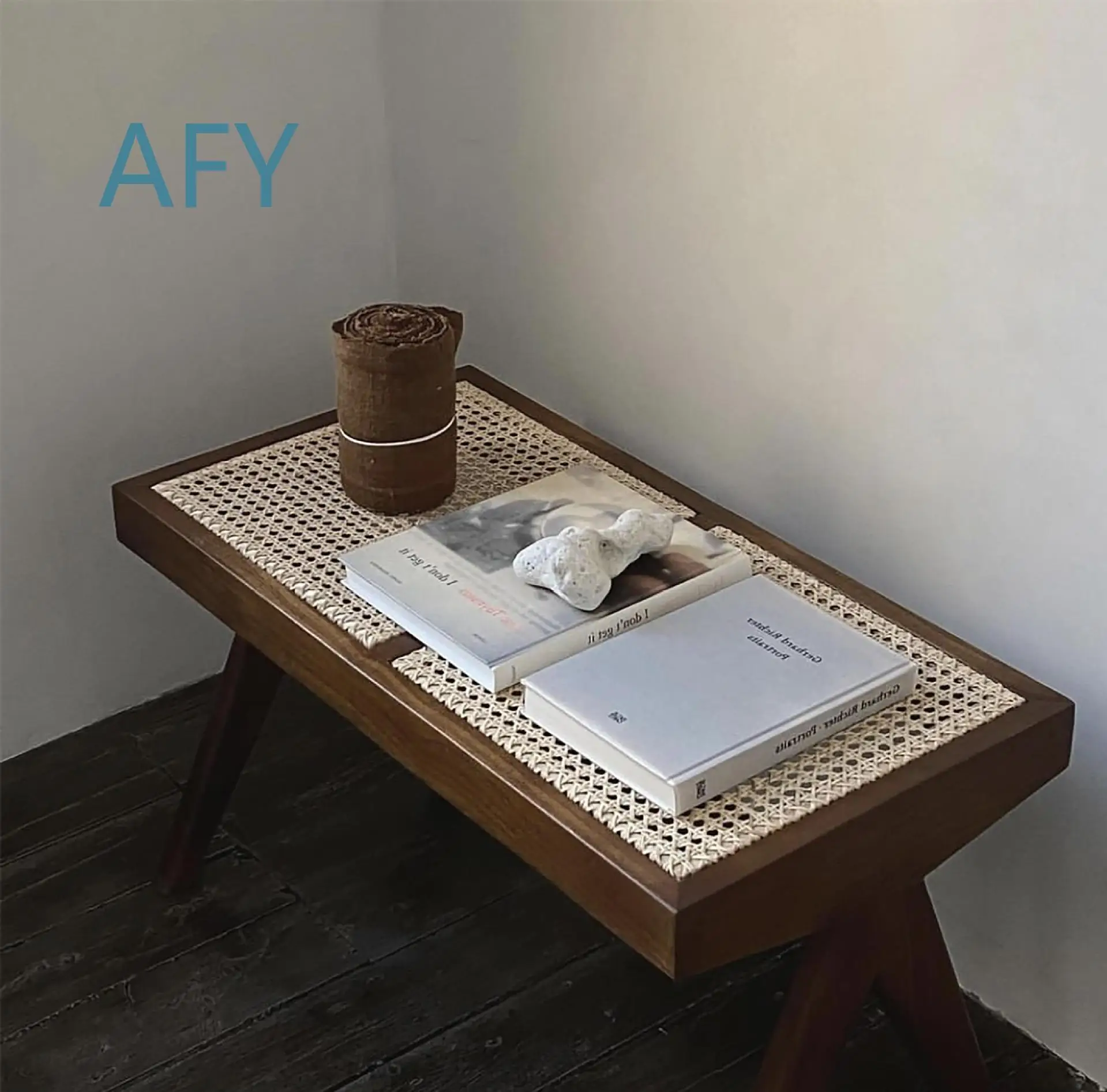 Japanese Vintage Solid Wood Wicker Square Stool Bench for Living Room Dining Room Guest House Shoe Changing Bench Bed End