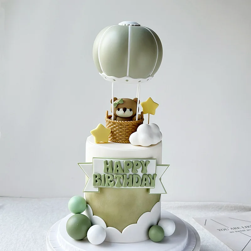 Hot Air Balloon Cake Topper Green Pink Blue Bear Cake Topper Gender Reveal Party Cake Decoration Baby Shower Birthday Supplies