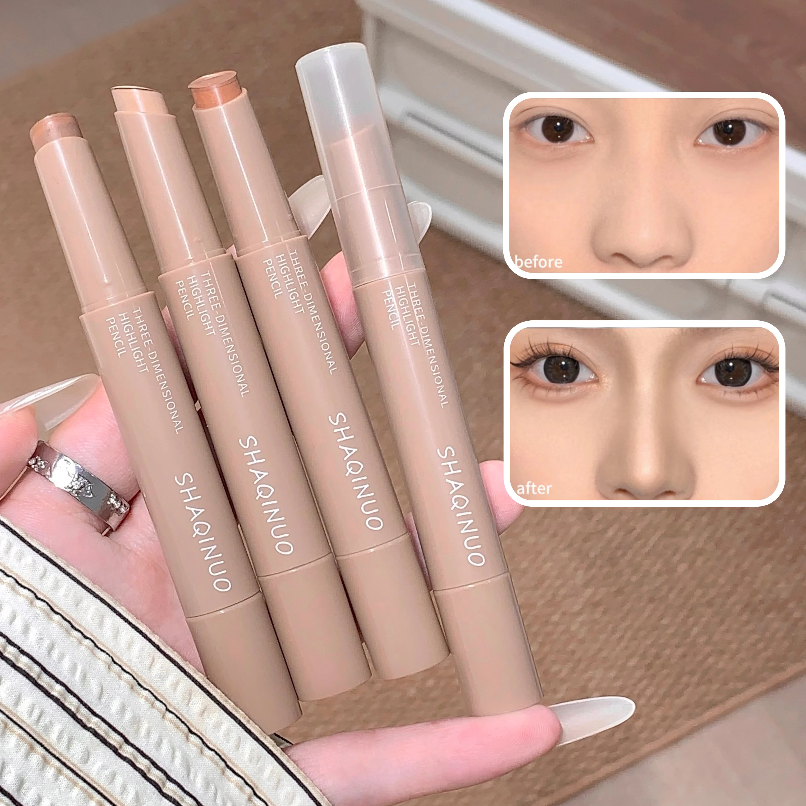 SHAQINUO Matte Nose Shadow Contour Pen Smooth Cream Texture Natural Long-lasting Not Easy to Smudge 3D Facial Contour Stick