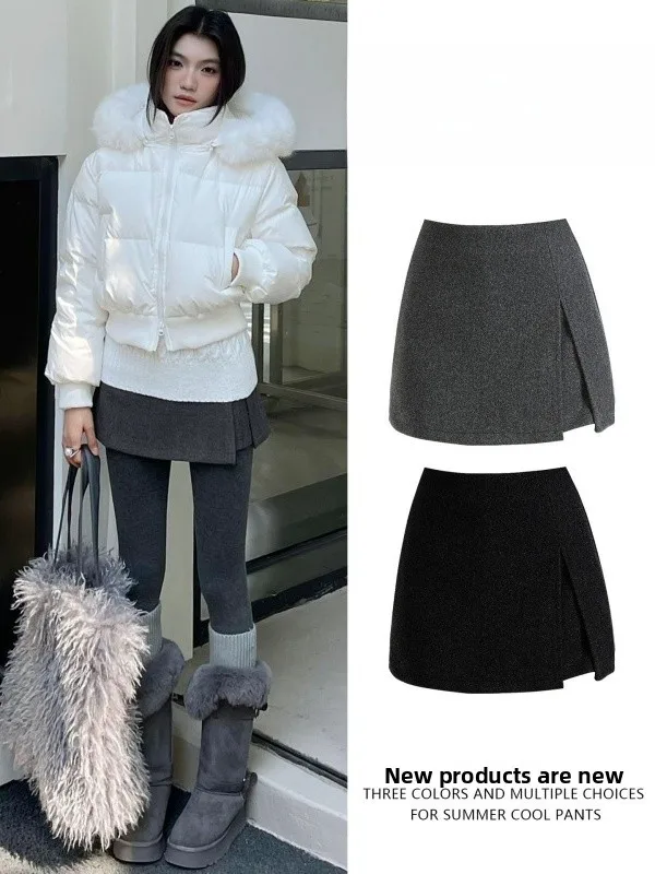 

Шерстяная юбка с высокой талией, утягивающая, А-силуэт, короткая, женская, ранняя весна 2026, новая, непрозрачная, облегающая юбка