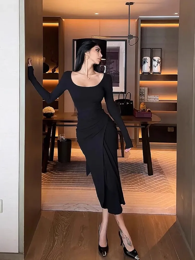 Vestidos de manga comprida feminino casamento civil primavera chiffon plissado babado all-match cintura solta estilo minimalista multicolorido