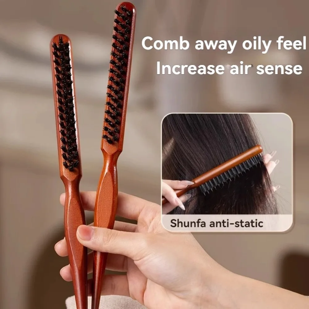 Natural Boar Bristle Hair Fluffy Comb Wood Handle Hair Brush Anti-static Barber Hair Comb Scalp Massage Hairdresser Styling Tool