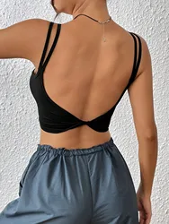 Sexy Twist Backless Cami Top Women Summer 2025 Solid Black Club Party Workout Fitness Crop Top Streetwear Y2K Clothes