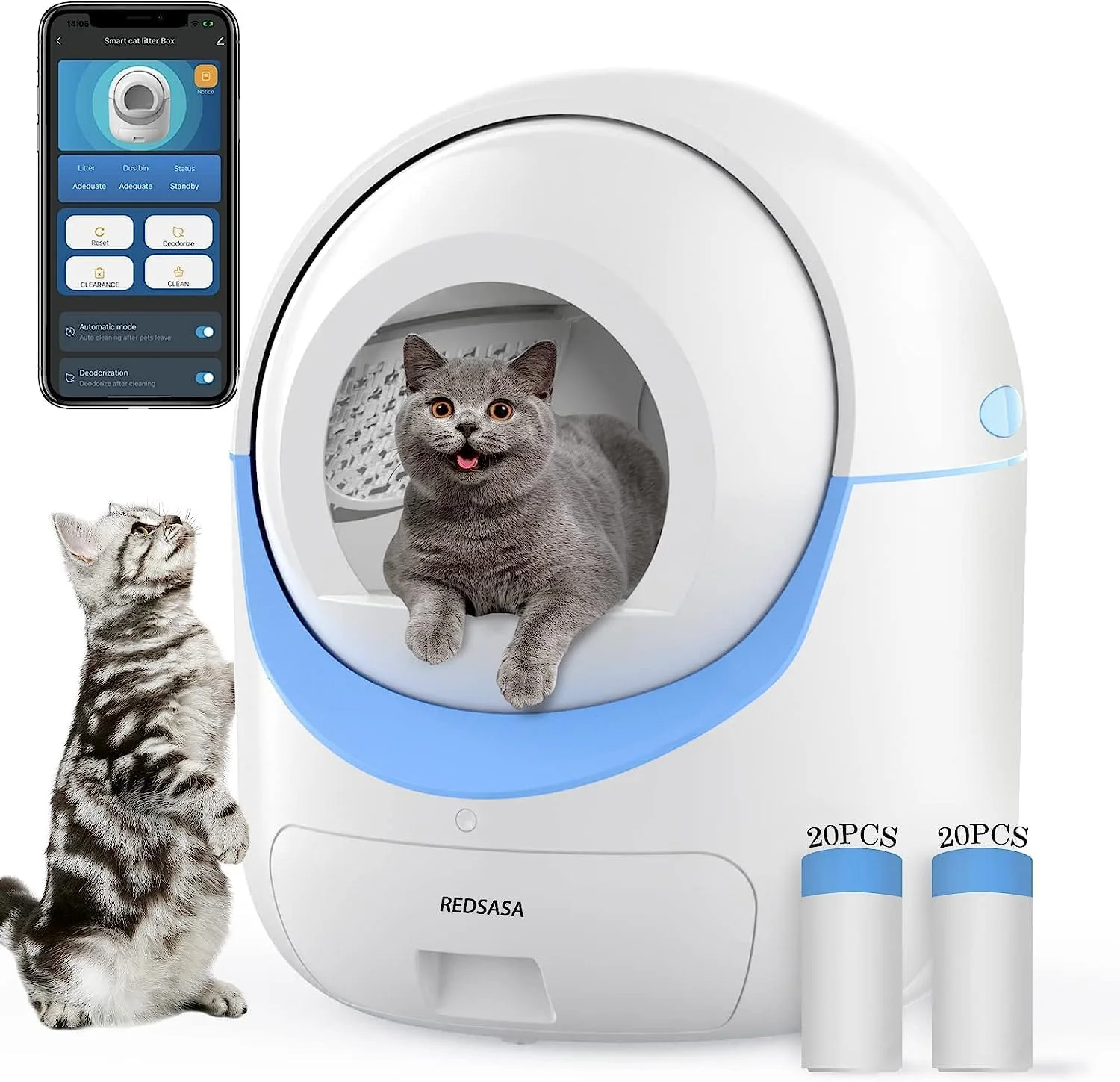 Automatic Self Cleaning Cat Litter Box with App Control Support WiFi, Intelligent Radar Smart Auto Litter Box with Liner