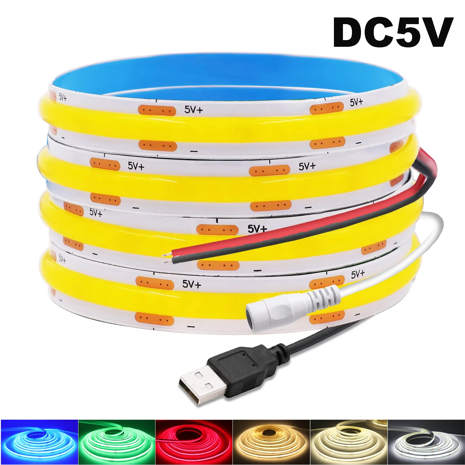 Super Bright DC5V COB Led Strip Light 320LEDs/m High Density Flexible Tape Linear Lighting Warm Natural White Red Blue Green